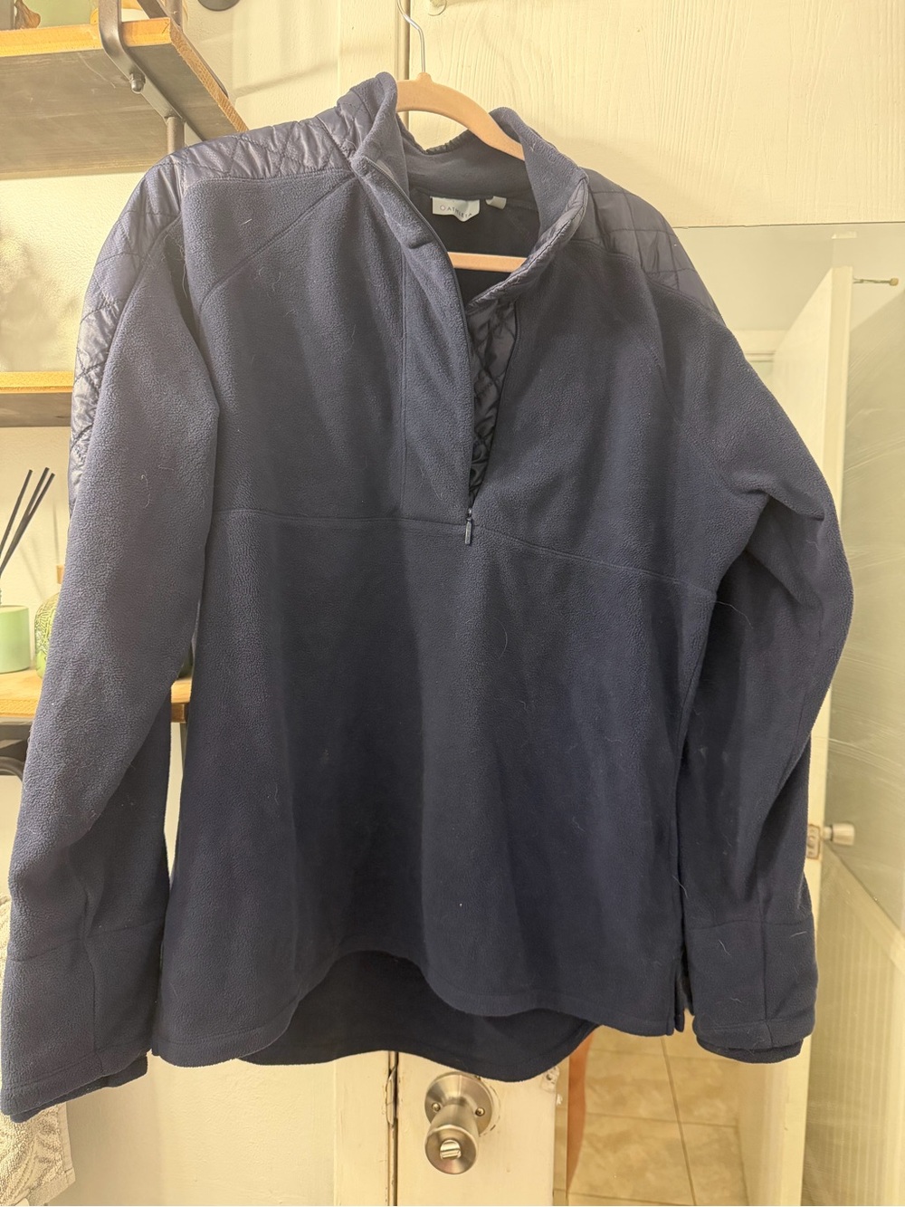 Athleta Navy Quarter-Zip Lightweight Fleece Shirt Jacket